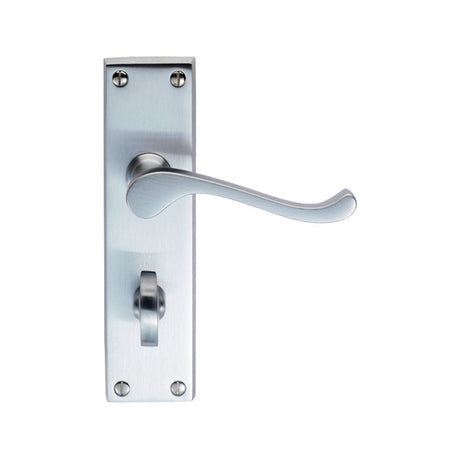 This is an image of Carlisle Brass - Contract Victorian Scroll Lever on WC Backplate - Satin Chrome available to order from T.H Wiggans Architectural Ironmongery in Kendal, quick delivery and discounted prices.