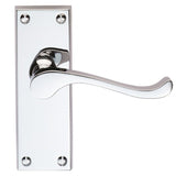 This is an image of Carlisle Brass - Contract Victorian Scroll Lever on Latch Backplate - Polished C available to order from T.H Wiggans Architectural Ironmongery in Kendal, quick delivery and discounted prices.