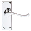 This is an image of Carlisle Brass - Victorian Scroll Lever on Short Latch Backplate - Polished Chro available to order from T.H Wiggans Architectural Ironmongery in Kendal, quick delivery and discounted prices.