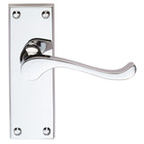 This is an image of Carlisle Brass - Victorian Scroll Lever on Short Latch Backplate - Polished Chro available to order from T.H Wiggans Architectural Ironmongery in Kendal, quick delivery and discounted prices.