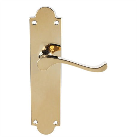 This is an image of Carlisle Brass - Victorian Scroll Lever On Shaped Backplate - Latch (Contract Ra available to order from T.H Wiggans Architectural Ironmongery in Kendal, quick delivery and discounted prices.