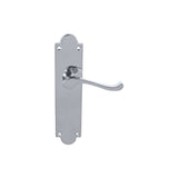 This is an image of Carlisle Brass - Victorian Scroll Lever On Shaped Backplate - Latch (Contract Ra available to order from T.H Wiggans Architectural Ironmongery in Kendal, quick delivery and discounted prices.