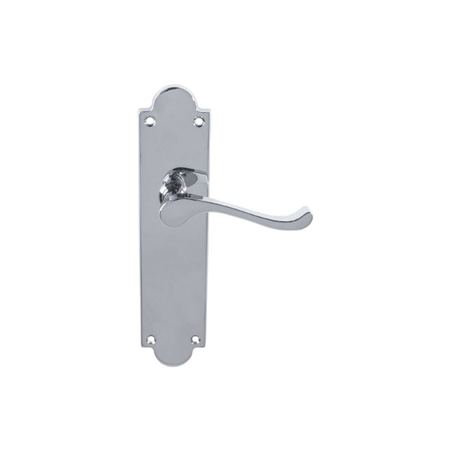 This is an image of Carlisle Brass - Victorian Scroll Lever On Shaped Backplate - Latch (Contract Ra available to order from T.H Wiggans Architectural Ironmongery in Kendal, quick delivery and discounted prices.