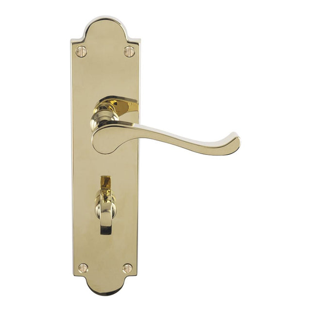 This is an image of Carlisle Brass - Victorian Scroll Lever On Shaped Backplate - Bathroom 57Mm C/C available to order from T.H Wiggans Architectural Ironmongery in Kendal, quick delivery and discounted prices.