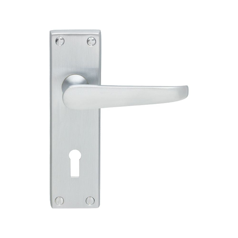 This is an image of Carlisle Brass - Contract Victorian Lever on Lock Backplate - Satin Chrome available to order from T.H Wiggans Architectural Ironmongery in Kendal, quick delivery and discounted prices.