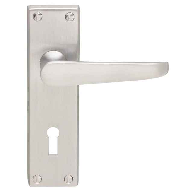 This is an image of Carlisle Brass - Victorian Lever on Lock Backplate - Satin Chrome available to order from T.H Wiggans Architectural Ironmongery in Kendal, quick delivery and discounted prices.