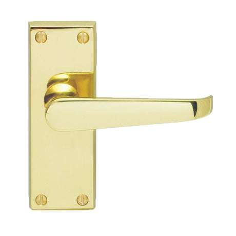 This is an image of Carlisle Brass - Contract Victorian Lever on Latch Backplate - Polished Brass available to order from T.H Wiggans Architectural Ironmongery in Kendal, quick delivery and discounted prices.