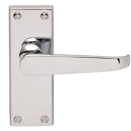 This is an image of Carlisle Brass - Contract Victorian Lever on Latch Backplate - Polished Chrome available to order from T.H Wiggans Architectural Ironmongery in Kendal, quick delivery and discounted prices.