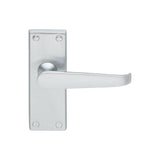 This is an image of Carlisle Brass - Contract Victorian Lever on Latch Backplate - Satin Chrome available to order from T.H Wiggans Architectural Ironmongery in Kendal, quick delivery and discounted prices.