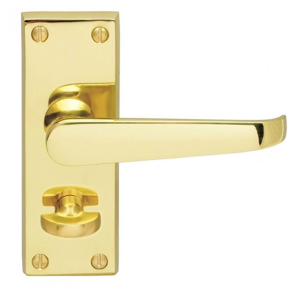 This is an image of Carlisle Brass - Contract Victorian Lever on Privacy Backplate - Polished Brass available to order from T.H Wiggans Architectural Ironmongery in Kendal, quick delivery and discounted prices.