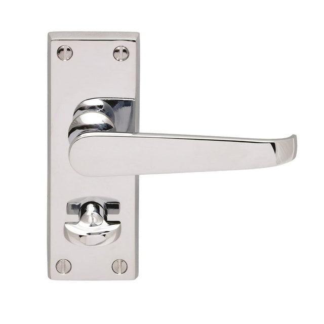 This is an image of Carlisle Brass - Contract Victorian Lever on Privacy Backplate - Polished Chrome available to order from T.H Wiggans Architectural Ironmongery in Kendal, quick delivery and discounted prices.