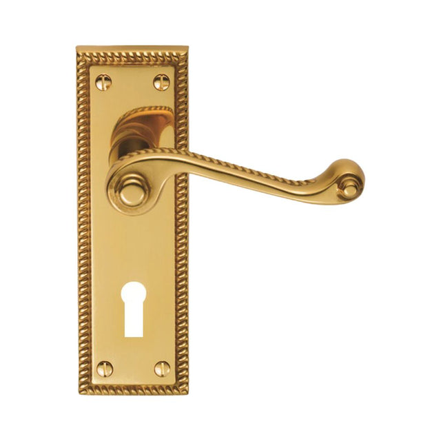 This is an image of Carlisle Brass - Georgian Lever on Backplate Lock Contract - Polished Brass available to order from T.H Wiggans Architectural Ironmongery in Kendal, quick delivery and discounted prices.