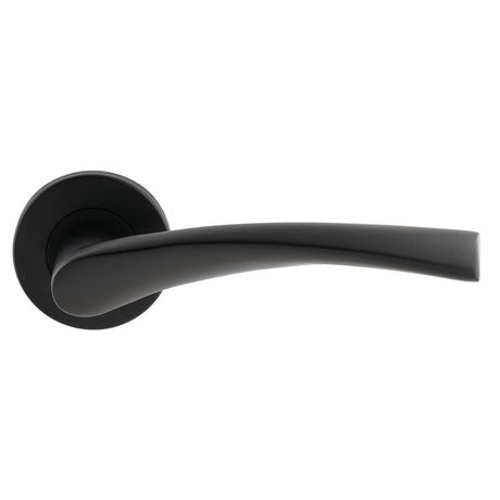 This is an image of a Eurospec - Designer Lever on Sprung Rose - Matt Black csl1121mb that is availble to order from T.H Wiggans Ironmongery in Kendal.