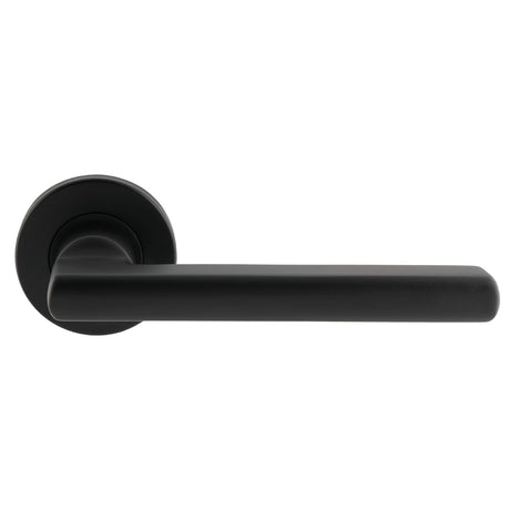 This is an image of a Eurospec - Carlton Lever on Sprung Rose - Matt Black csl1134mb that is availble to order from T.H Wiggans Ironmongery in Kendal.