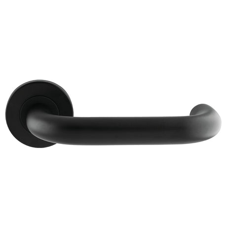 This is an image of a Eurospec - Nera Safety Lever on Sprung Rose - Matt Black csl1190mb that is availble to order from T.H Wiggans Ironmongery in Kendal.