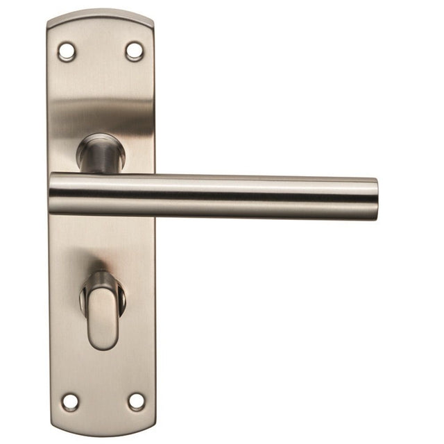 This is an image of Eurospec - Steelworx Residential T Bar Lever on WC Backplate - Satin Stainless S available to order from T.H Wiggans Architectural Ironmongery in Kendal, quick delivery and discounted prices.