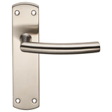 This is an image of Eurospec - Steelworx Residential Arched Lever on Latch Backplate - Satin Stainle available to order from T.H Wiggans Architectural Ironmongery in Kendal, quick delivery and discounted prices.