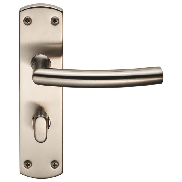 This is an image of Eurospec - Steelworx Residential Arched Lever on WC Backplate - Satin Stainless available to order from T.H Wiggans Architectural Ironmongery in Kendal, quick delivery and discounted prices.