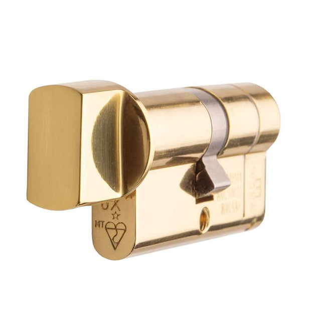 This is an image of a Eurospec - Mpx6 Euro Cylinder & Turn 60/40mm Ktd - Polished Brass that is availble to order from T.H Wiggans Architectural Ironmongery in Kendal.