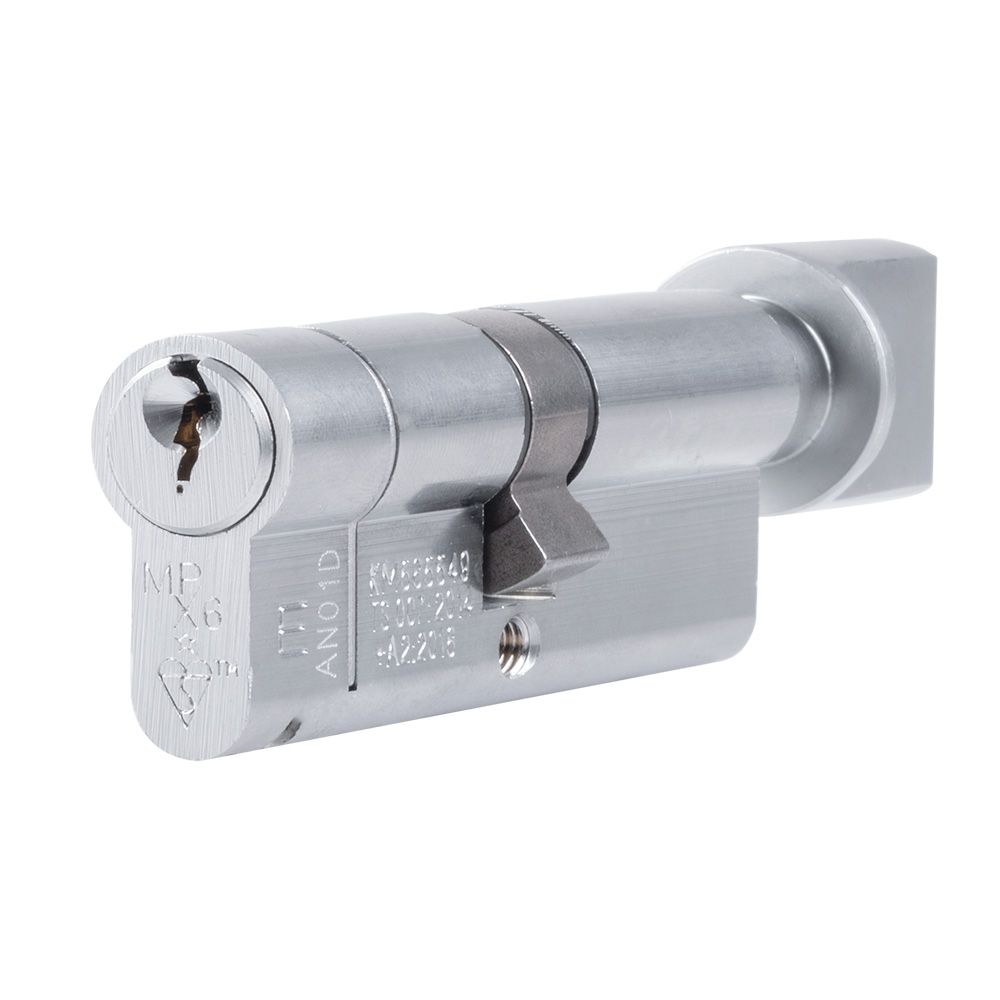 This is an image of a Eurospec - Mpx6 Euro Cylinder & Turn 40/60mm Ktd - Satin Chrome that is availble to order from T.H Wiggans Architectural Ironmongery in Kendal.