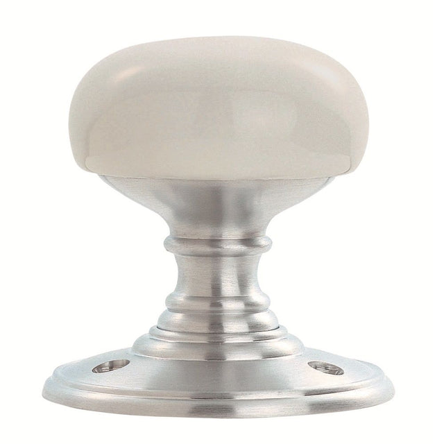 This is an image of Carlisle Brass - Delamain Porcelain Mortice Knobs White - Dual Finish available to order from T.H Wiggans Architectural Ironmongery in Kendal, quick delivery and discounted prices.