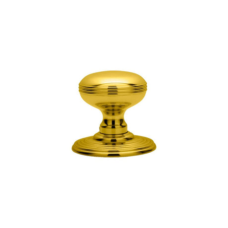 This is an image of Carlisle Brass - Delamain Ringed Mortice Knobs - Polished Brass available to order from T.H Wiggans Architectural Ironmongery in Kendal, quick delivery and discounted prices.