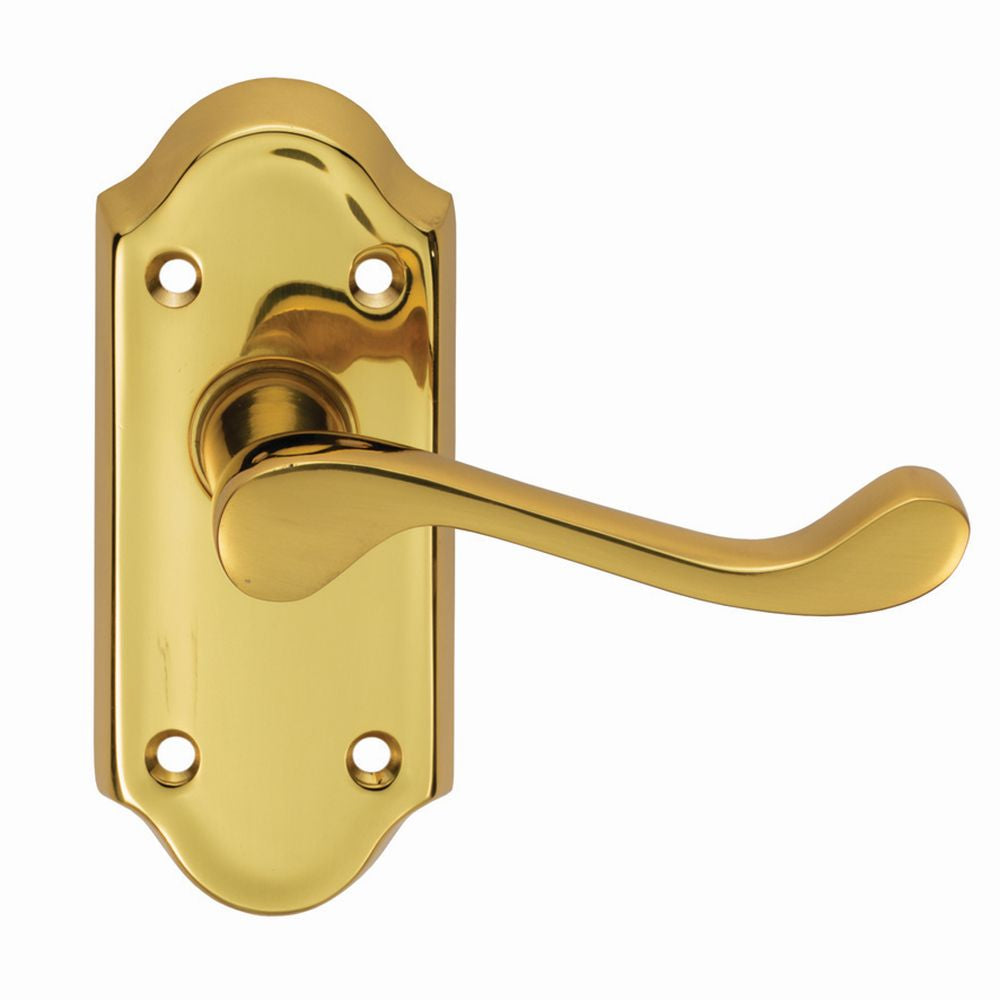 This is an image of Carlisle Brass - Ashtead Lever on Short Latch Backplate - Polished Brass available to order from T.H Wiggans Architectural Ironmongery in Kendal, quick delivery and discounted prices.