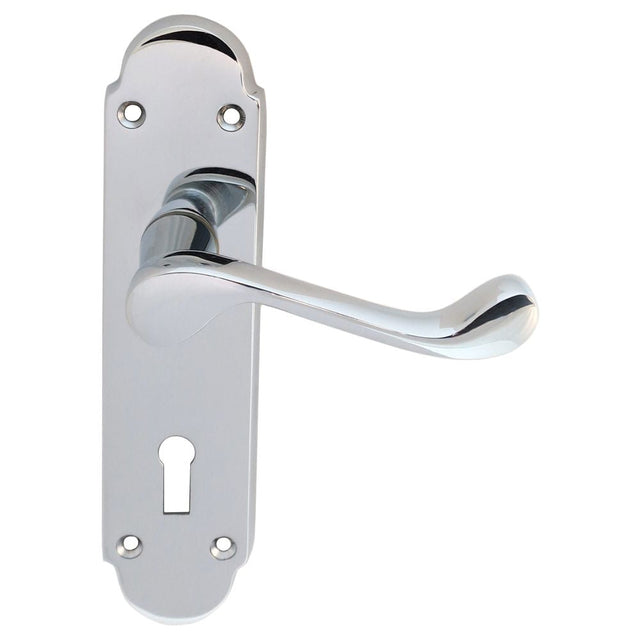 This is an image of Carlisle Brass - Oakley Lever on Lock Backplate - Polished Chrome available to order from T.H Wiggans Architectural Ironmongery in Kendal, quick delivery and discounted prices.