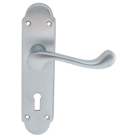 This is an image of Carlisle Brass - Oakley Lever on Lock Backplate - Satin Chrome available to order from T.H Wiggans Architectural Ironmongery in Kendal, quick delivery and discounted prices.