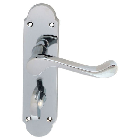 This is an image of Carlisle Brass - Oakley Lever on WC Backplate - Polished Chrome available to order from T.H Wiggans Architectural Ironmongery in Kendal, quick delivery and discounted prices.