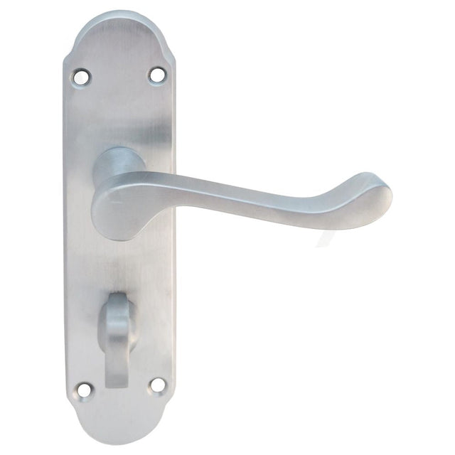 This is an image of Carlisle Brass - Oakley Lever on WC Backplate - Satin Chrome available to order from T.H Wiggans Architectural Ironmongery in Kendal, quick delivery and discounted prices.