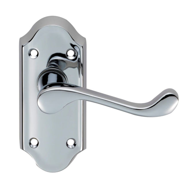 This is an image of Carlisle Brass - Ashtead Lever on Short Latch Backplate - Polished Chrome available to order from T.H Wiggans Architectural Ironmongery in Kendal, quick delivery and discounted prices.