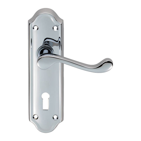 This is an image of Carlisle Brass - Ashtead Lever on Lock Backplate - Polished Chrome available to order from T.H Wiggans Architectural Ironmongery in Kendal, quick delivery and discounted prices.