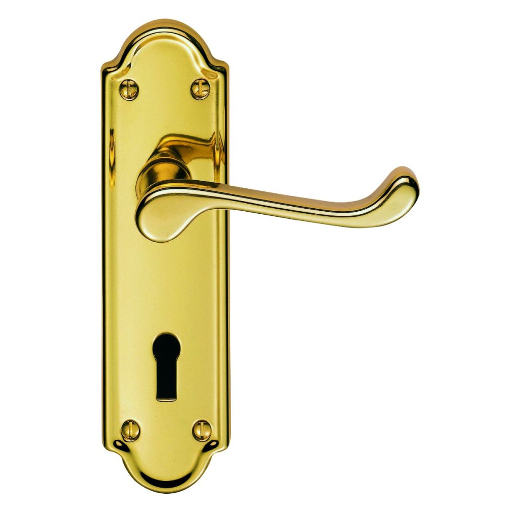 This is an image of Carlisle Brass - Ashtead Lever on Lock Backplate - PVD available to order from T.H Wiggans Architectural Ironmongery in Kendal, quick delivery and discounted prices.