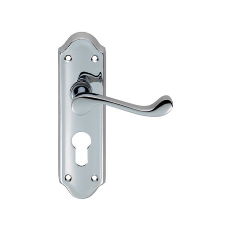 This is an image of Carlisle Brass - Ashtead Lever on Euro Lock Backplate - Polished Chrome available to order from T.H Wiggans Architectural Ironmongery in Kendal, quick delivery and discounted prices.