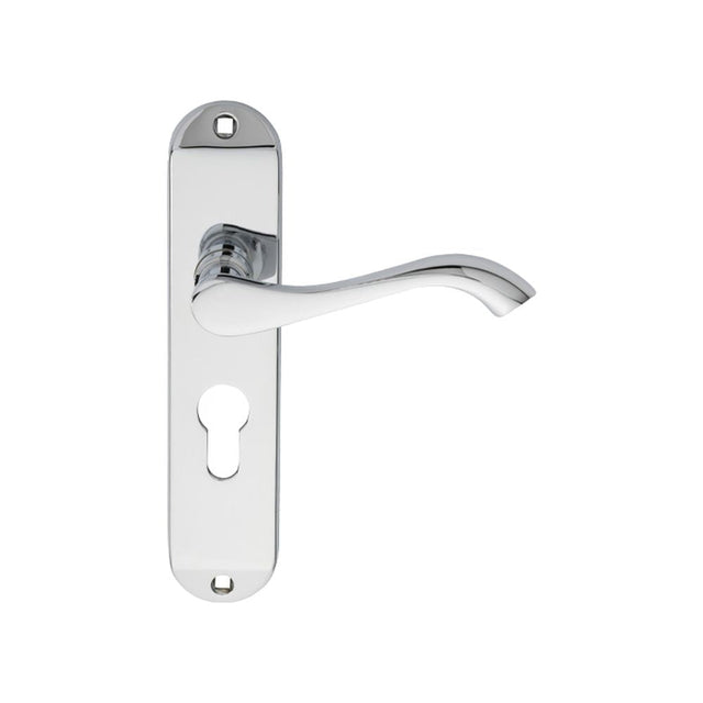 This is an image of Carlisle Brass - Andros Lever on Euro Lock Backplate - Polished Chrome available to order from T.H Wiggans Architectural Ironmongery in Kendal, quick delivery and discounted prices.