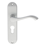 This is an image of Carlisle Brass - Andros Lever on Euro Lock Backplate - Satin Chrome available to order from T.H Wiggans Architectural Ironmongery in Kendal, quick delivery and discounted prices.