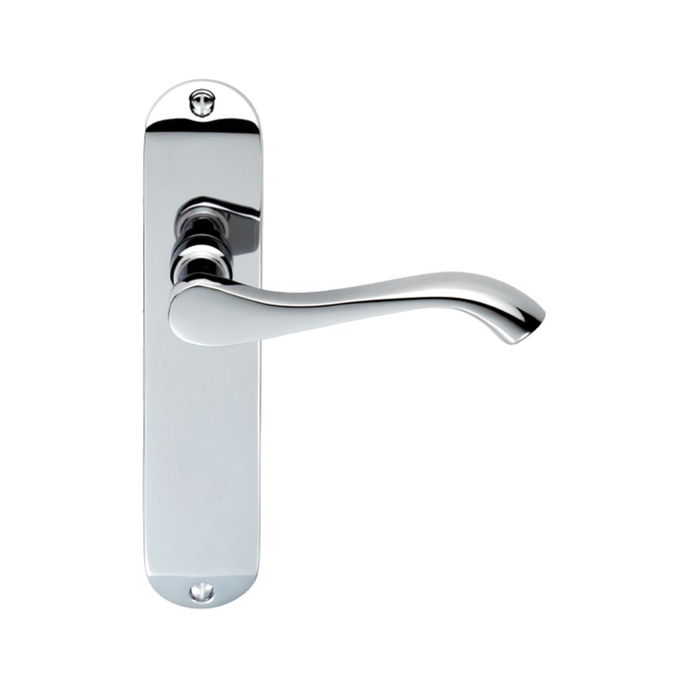 This is an image of Carlisle Brass - Andros Lever on Latch Backplate - Polished Chrome available to order from T.H Wiggans Architectural Ironmongery in Kendal, quick delivery and discounted prices.