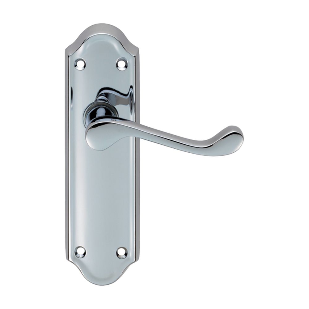 This is an image of Carlisle Brass - Ashtead Lever on Latch Backplate - Polished Chrome available to order from T.H Wiggans Architectural Ironmongery in Kendal, quick delivery and discounted prices.