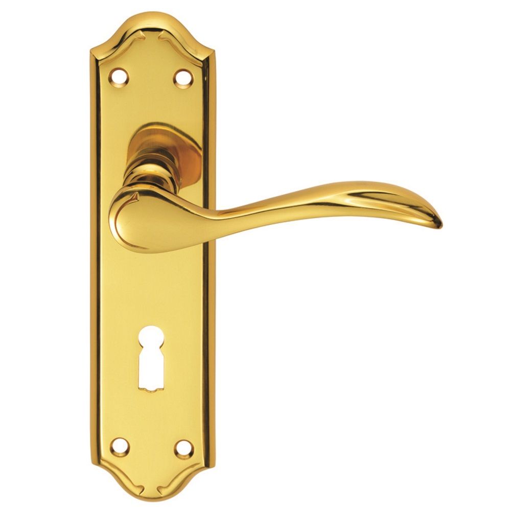 This is an image of Carlisle Brass - Madrid Lever on Lock Backplate - Polished Brass available to order from T.H Wiggans Architectural Ironmongery in Kendal, quick delivery and discounted prices.