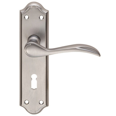 This is an image of Carlisle Brass - Madrid Lever on Lock Backplate - Satin Chrome available to order from T.H Wiggans Architectural Ironmongery in Kendal, quick delivery and discounted prices.