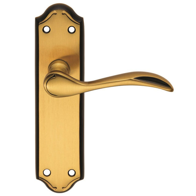 This is an image of Carlisle Brass - Madrid Lever on Latch Backplate - Florentine Bronze available to order from T.H Wiggans Architectural Ironmongery in Kendal, quick delivery and discounted prices.