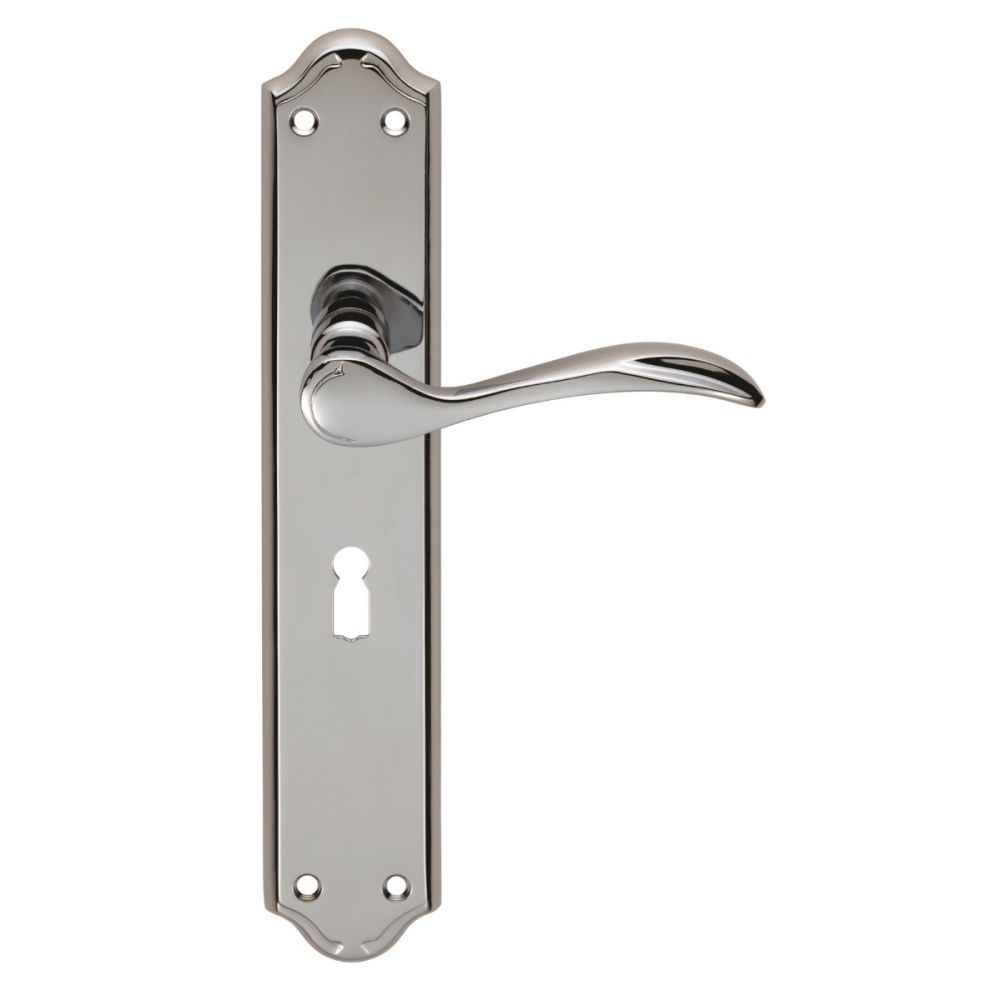 This is an image of Carlisle Brass - Madrid Lever on Long Lock Backplate - Polished Chrome available to order from T.H Wiggans Architectural Ironmongery in Kendal, quick delivery and discounted prices.