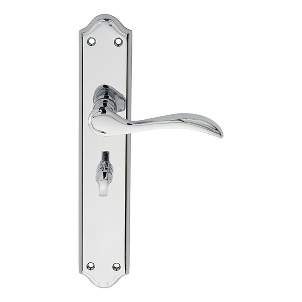 This is an image of Carlisle Brass - Madrid Lever on Long WC Backplate - Polished Chrome available to order from T.H Wiggans Architectural Ironmongery in Kendal, quick delivery and discounted prices.