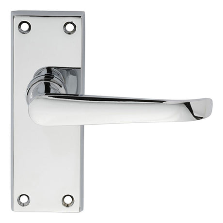 This is an image of Carlisle Brass - Victorian Ascot Lever on Short Latch Backplate - Polished Chrom available to order from T.H Wiggans Architectural Ironmongery in Kendal, quick delivery and discounted prices.