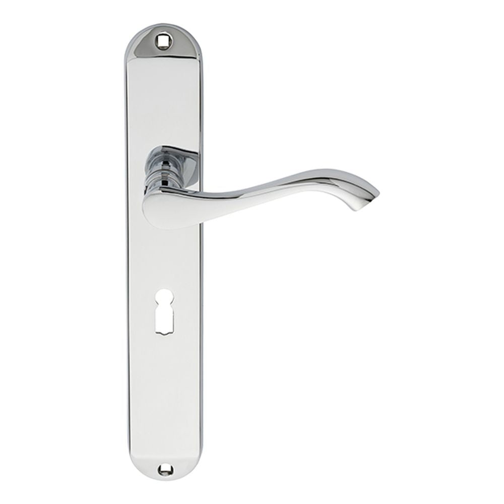 This is an image of Carlisle Brass - Andros Lever on Long Lock Backplate - Polished Chrome available to order from T.H Wiggans Architectural Ironmongery in Kendal, quick delivery and discounted prices.