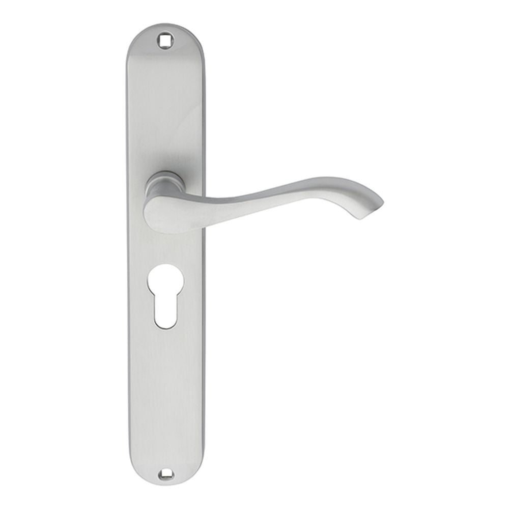 This is an image of Carlisle Brass - Andros Lever on Euro Lock Long Backplate - Satin Chrome available to order from T.H Wiggans Architectural Ironmongery in Kendal, quick delivery and discounted prices.