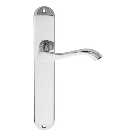 This is an image of Carlisle Brass - Andros Lever on Long Latch Backplate - Polished Chrome available to order from T.H Wiggans Architectural Ironmongery in Kendal, quick delivery and discounted prices.