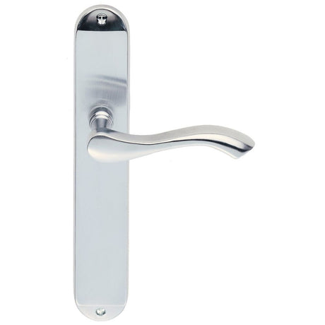 This is an image of Carlisle Brass - Andros Lever on Long Latch Backplate - Satin Chrome available to order from T.H Wiggans Architectural Ironmongery in Kendal, quick delivery and discounted prices.