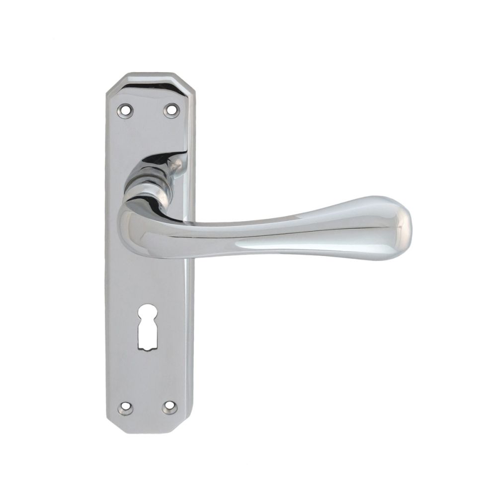 This is an image of Carlisle Brass - Eden Lever on Lock Backplate - Polished Chrome available to order from T.H Wiggans Architectural Ironmongery in Kendal, quick delivery and discounted prices.